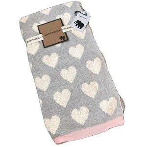New MADE IN INDIA Cotton Knit Baby Girl Blanket Throw Gray W/ Hearts